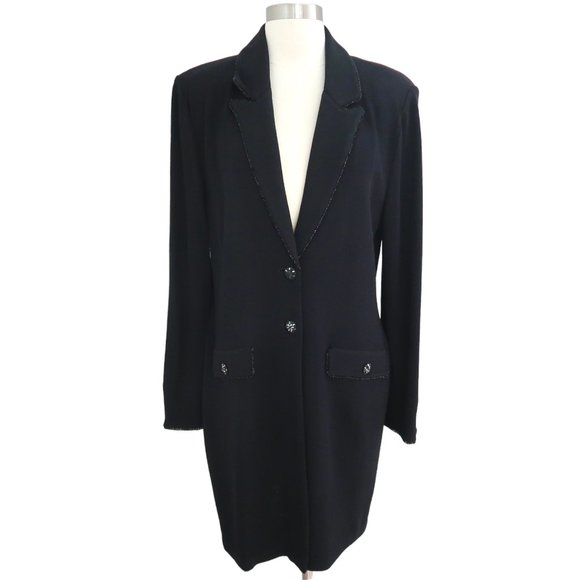 ST JOHN EVENING Santana knit long jacket duster w bead trim